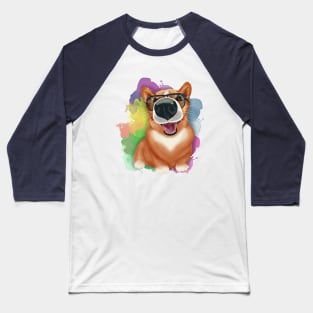 Corgi with sunglasses. Corgi lover. Multicolored watercolor stains Baseball T-Shirt